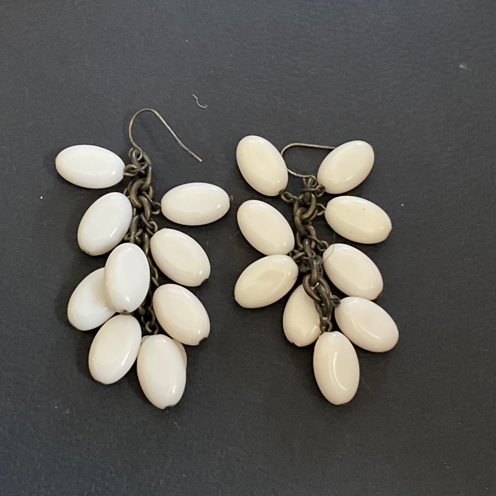 White Teardrop Cluster Dangle Earrings - Unbranded